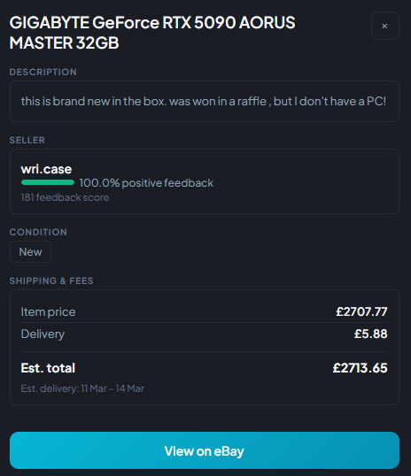 Item information panel showing seller details and shipping fees